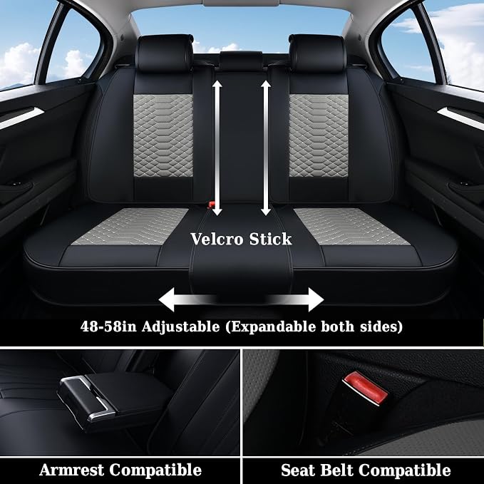 Coverado Leather Seat Covers, Car Seat Covers Full Set, Nappa Leather Seat Covers for Cars, Car Seat Protectors Waterproof, 5 Seats Black&Gray Automotive Seat Covers Fit for Most Cars Trucks - Image 3