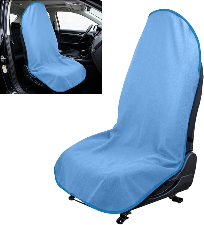 Waterproof Car Towel Seat Cover, Sweating Non Slip Car Seat Cover Protector for Gym Workout, Running, Swimming, Beach and Hiking, Machine Washable, Universal Fit for Front Seats (Light Blue) by Wogomz