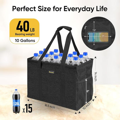 BALEINE Extra Large Utility Tote Bag with Reinforced Wire Frame, Reusable Grocery Bag for Shopping, Picnic (Black, 16.5''x14''x10'') - Image 4