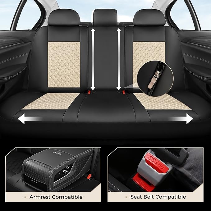 Coverado Car Seat Cover 5 Seats, Leather Seat Covers Full Set, Durable Waterproof Car Seat Protectors, Black and Beige Seat Cover, Spill-Proof Automotive Seat Covers Universal Fit for Most Cars - Image 4
