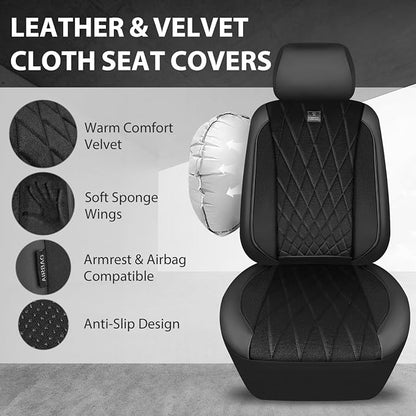CAR PASS Luxury Faux Leather Car Seat Covers Front Seats, Breathable Soft Velvet Premium Automotive Seat Covers 2 Pack, Armrest Airbag Compatible Universal Fit for Most Sedan SUV Van Truck, Black - Image 4