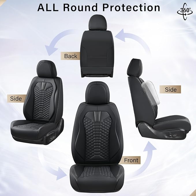 Coverado Car Seat Cover, Front Seat Cover, 2 Pack Universal Seat Covers for Cars, Breathable Nappa Leather Seat Cover, Waterproof Car Seat Protectors, Automotive Seat Covers Fit for Most Cars Black - Image 7