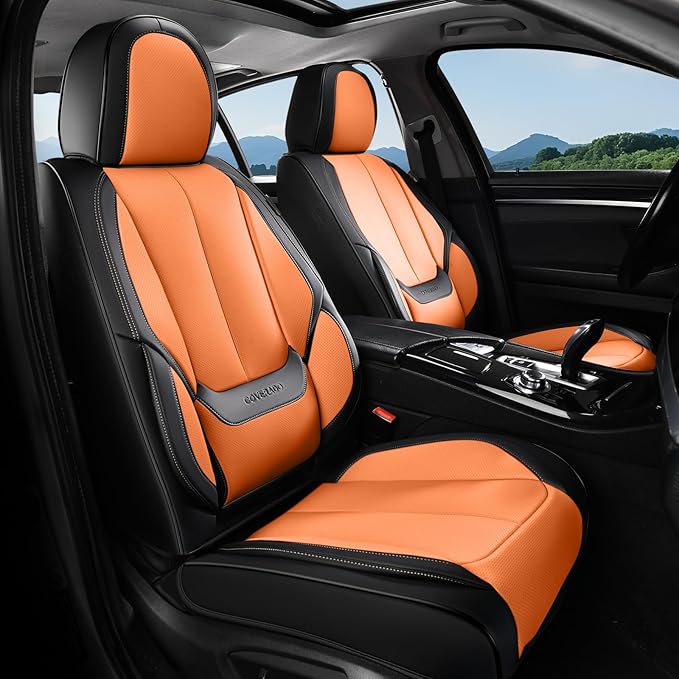 Coverado Car Seat Covers, Seat Covers for Cars, Waterproof Leather Auto Seat Protectors, Leather Car Seat Cushion, Car Interiors Accessories Universal Fit for Most Cars by COVERADOAUTO