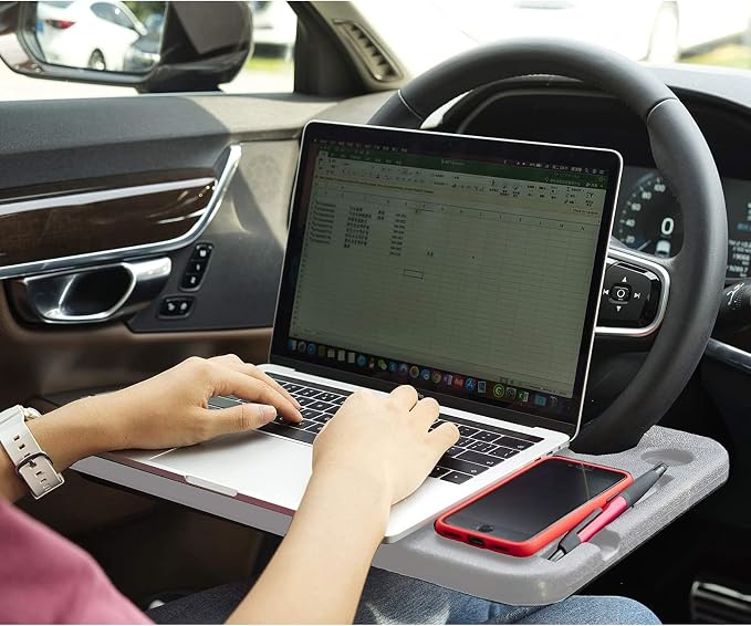 Steering Wheel Tray,Car Table Food Trays for Eating,Laptop Mount,Cars Desk for Driver,Fit Most Auto Vehicle Steering Wheels (Gray, Medium) - Image 3