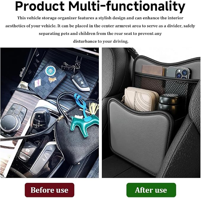Car Organizer Storage Between Seats, Car Purse Holder, Nappa Leather Front Seat Storage Bag with Tissue Holder, Large Capacity Auto Console Organizer for Document Phone Wallet Snack (White) - Image 4