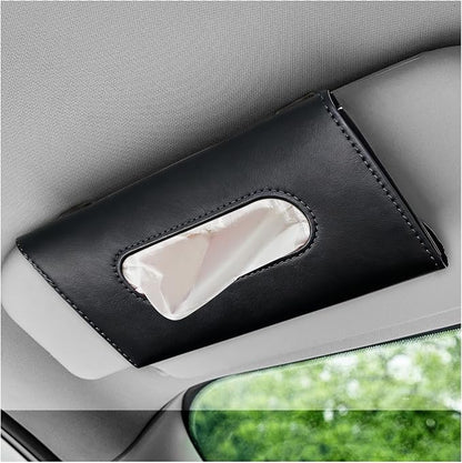 Car Visor Tissue Holder, Premium Leather Sun Visor Napkin Organizer with Tissue Refill, Universal Backseat Napkin Case Sunvisor Mask Holder for Cars SUVs Trucks RVs (Black) by Pxobiug