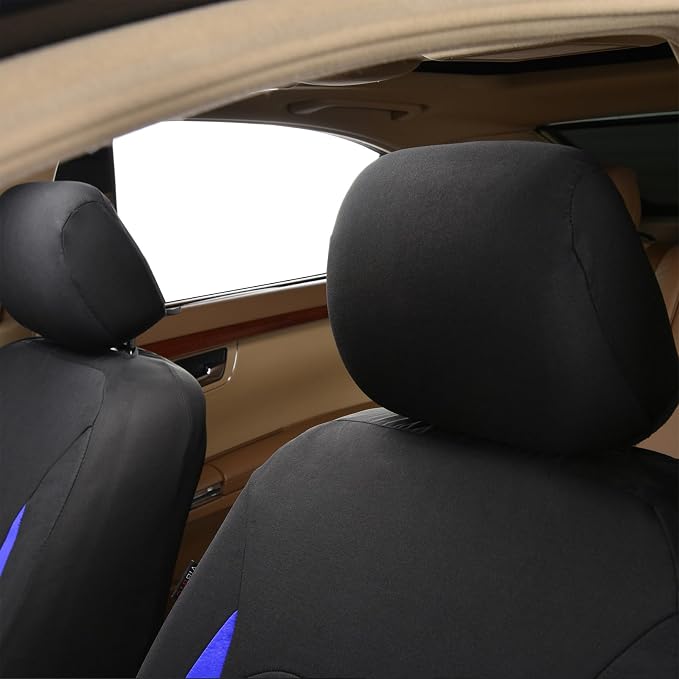 Flying Banner Car Seat Covers Full Set Front Seats and Rear Bench Polyester car seat Protectors Black Gray Purple airbag Compatible Rear Bench Split (Black Blue) - Image 4