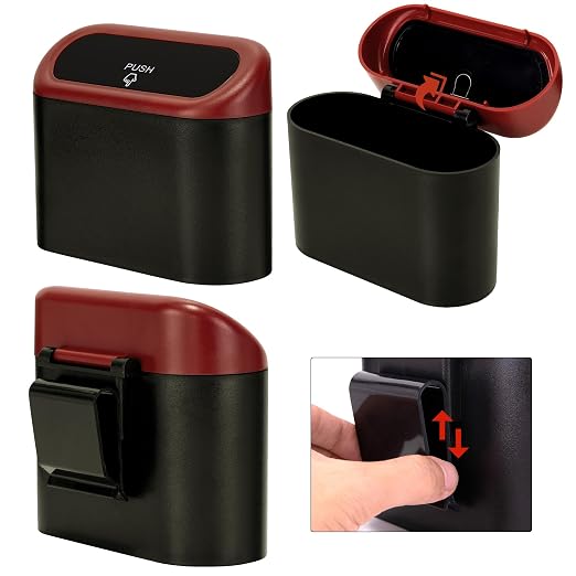 Ginsco Mini Car Trash Can with Lid, Small Car Garbage Can, Cute Leakproof ABS Car Trash Bin, Car Accessories for Interior, Garbage Bin for Car, Home, Office with 60pcs Trash Bags Black/Red - Image 4