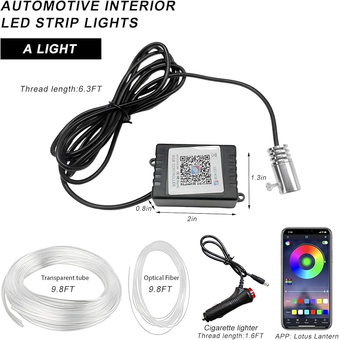Interior Car LED Strip Lights with APP Control, RGB Ambient Lighting Kit with 118 inches Fiber Optic, 16 Million Colors Music Sync LED Vehicle Cigarette Lighter Neon Strip - Image 2