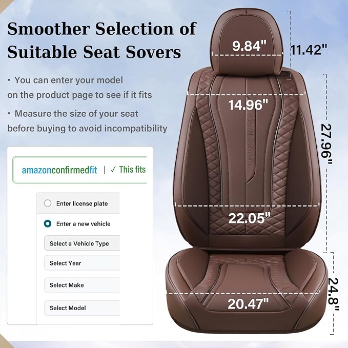 Coverado Car Seat Covers Full Set, Leather Seat Coversfor Cars, Front and Back Seat Covers, Waterproof Car Seat Protectors Car Seat Cushions Universal for Most Vehicles, Coffee - Image 7