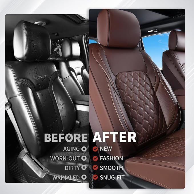 Huidasource Ford F150 F250 Custom Seat Covers, Full-wrap Car Seat Protector Fit for Ford F150 2015-2026&F250 F350 F450 2017-2026 All Cab XL XLT Lariat King Ranch Platinum(Front Pair/Coffee) - Image 6