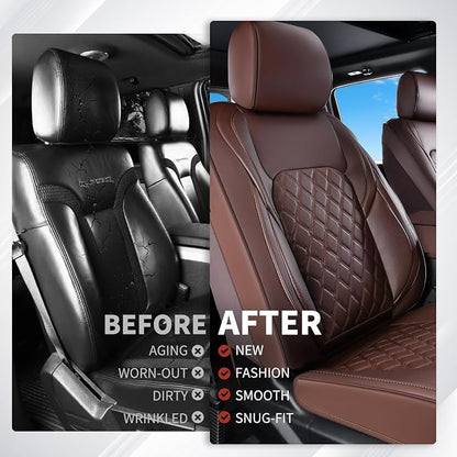 Huidasource Front Seat Covers Fit for Toyota Tacoma 2016-2023 SR SR5 Limited TRD Sport/Pro/Off Road All Cab Front Row, 360° Full-wrap Leather Automotive Car Seat Cushion Cover (Front Pair/Coffee) - Image 7
