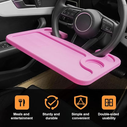 Dickno Car Steering Wheel Desk, Multipurpose Auto Steering Wheel Tray with Drink Holder, Steering Wheel Food Tray for Eating, Universal Vehicle Travel Accessories for Constant Travelers (Pink) - Image 4