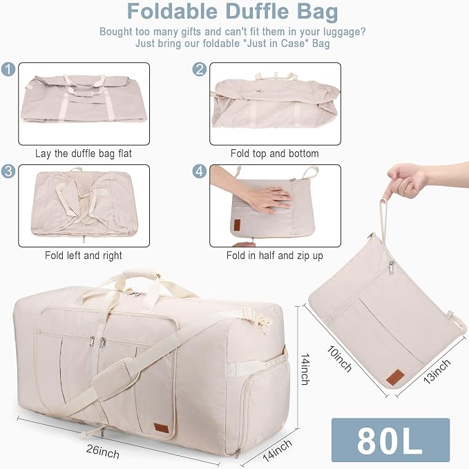 80L EXTRA LARGE Foldable Waterproof Travel Duffle Bag for Men and Women | with Shoe Compartment, Duffel for Weekender Gym Sport, Tear Resistant, Polyester - Image 2