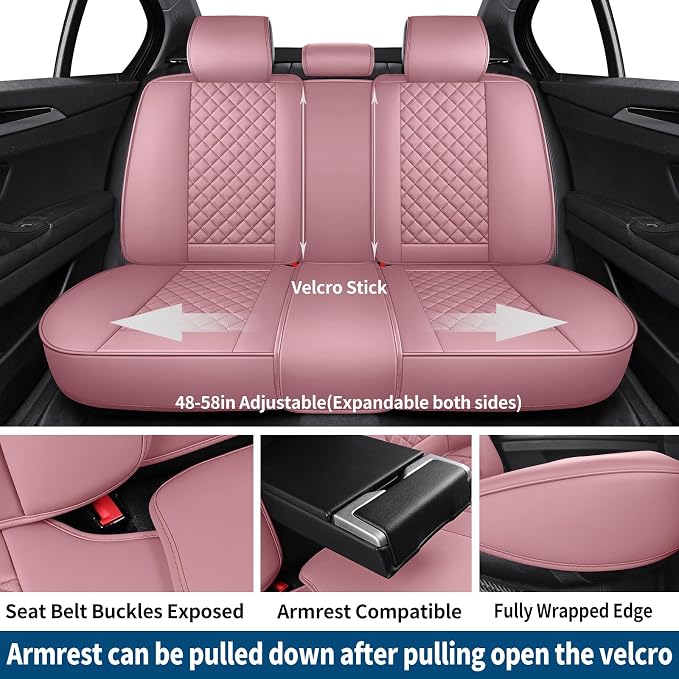 Leather Car Seat Covers Full Set Automotive Seat Protectors | Breathable Waterproof Durable Full Surround & Lumbar Support Design Non-Slip Universal Fit for Most Cars SUV Trucks Van Pink - Image 6