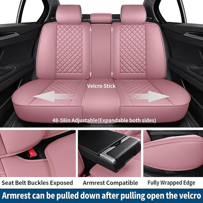 Leather Car Seat Covers Full Set Automotive Seat Protectors | Breathable Waterproof Durable Full Surround & Lumbar Support Design Non-Slip Universal Fit for Most Cars SUV Trucks Van Pink - Image 6