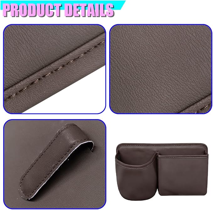 Car Side Door Organizer, Leather Auto Back Seat Storage Pouch with Cup Holder, Car Console Side Trash Can, Universal Vehicle Interior Organizer Pocket for Phone, Coin, Sunglasses (Brown) - Image 5