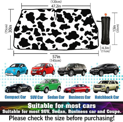 Socira Cow Print Windshield Sun Shade Umbrella Foldable Cow Sunshade | for Front Window Auto Windshield Sunshade Covers Car Accessories Protect from Sun Rays Heat 57'' X 30'' - Image 3
