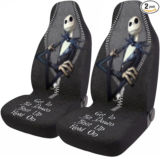 GENANY Gothic Skeleton Suit Car Seat Covers, 2-Piece Front Seat Set | 2-piece polyester front seat cover set, each 35 x 21 x 21 inches, with adjustable straps and hooks by GENANY