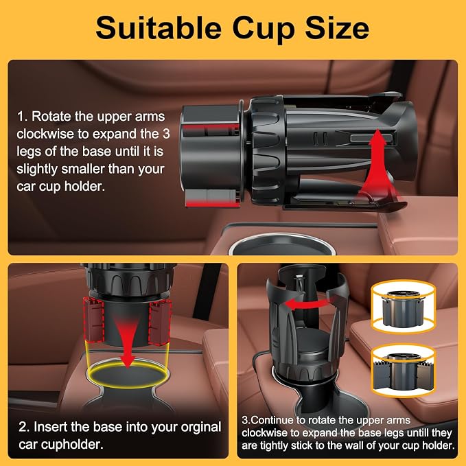 Cup Holder Expander, Automatic Car Cup Holder Expander Holds Large Water Bottles, for Yeti, Stanley, Owala Travel Tumbler & Mugs, Adjustable Arms & Extendable Base Insert Accessories (CH03T, 2PACK) - Image 7