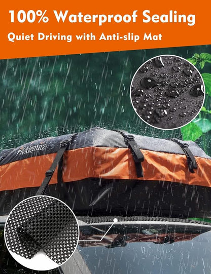 21 Cubic Rooftop Cargo Carrier Waterproof Soft Car Roof Bag | for All Top of Vehicle with/Without Rack Includes Topper Anti-Slip Mat + Reinforced Straps + 6 Door Hooks + Luggage Lock - Image 2