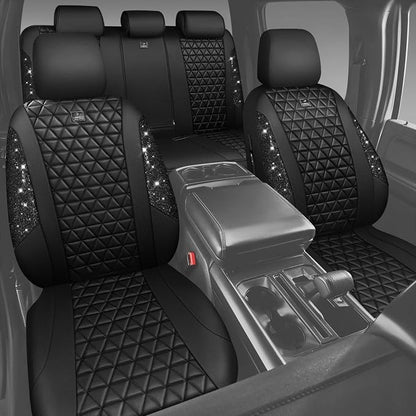 CAR PASS Bling Diamond Leather Car Seat Covers 2 Front Seats Interior Sets, Waterproof Shining Glitter Sparkly Crystal Universal Armrest Fit Automotive Truck SUV Cute Women Girl, Black PU Rhinestone - Image 7