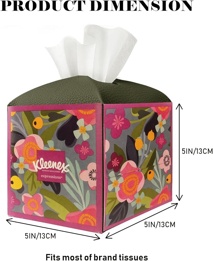 Tissue Box Cover Holder Square Tissue Cube Cover PU Leather Tissue Organizer with Bottom Belt for Bathroom, Tabletop, Car, Night Stands, Office, Home, Kitchen (1, OliveGreen) - Image 4