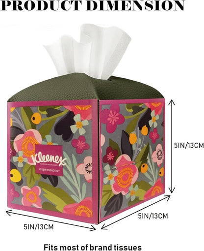 Tissue Box Cover Holder Square Tissue Cube Cover PU Leather Tissue Organizer with Bottom Belt for Bathroom, Tabletop, Car, Night Stands, Office, Home, Kitchen (1, OliveGreen) - Image 4