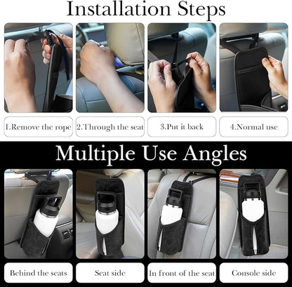 Linkidea Car Seat Side Large Water Bottle Holder Compatible with Owala FreeSip 24oz/32oz, Yeti Rambler 26oz/36oz, Auto Seat Large Car Bottle Hanging Storage Organizer with Mesh Pocket, Black - Image 5