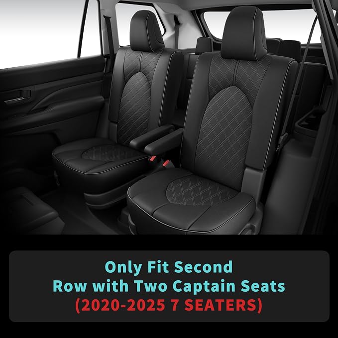 Custom Seat Covers for Toyota Highlander 2020-2026 7 Seats Black | faux leather, 2nd row captain chairs, waterproof, breathable, airbag compatible, stain resistant, easy install, durable - Image 3