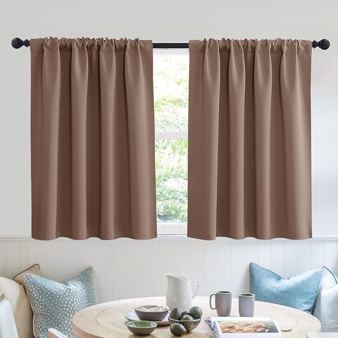 RYB HOME Short Blackout Curtains for Small Window Kitchen Bathroom Cafe RV | Sunmmer Heat Light Blocking Privacy Energy Saving Curtains for Sunroom Laundry Room Stair Window, W52 x L36, Mocha, 2 Panels by RYBHOME