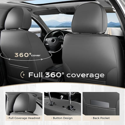Coverado Car Seat Covers Full Set, Front Seat Covers with Lumbar Support and Back Seat Cover Waterproof Leather Automotive Seat Cover, Universal Car Interior Protectors Cushion for Most Cars - Image 4