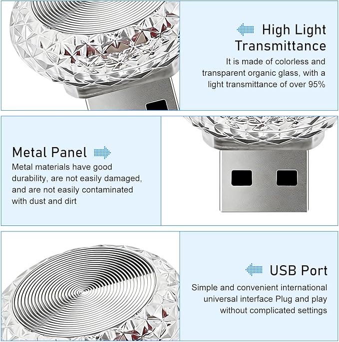 1 PC Mini USB LED Car Atmosphere Lamp, Round Crystal Plug-and-Play Car Ambient Light, Portable Personalized Auto Interior Decor Night Light, Universal for Most Cars, SUVs (Blue) - Image 3