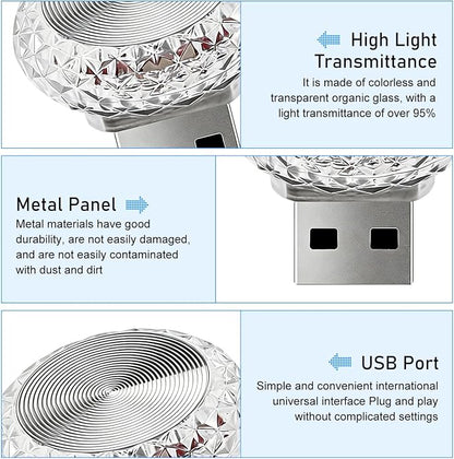 1 PC Mini USB LED Car Atmosphere Lamp, Round Crystal Plug-and-Play Car Ambient Light, Portable Personalized Auto Interior Decor Night Light, Universal for Most Cars, SUVs (Blue) - Image 3