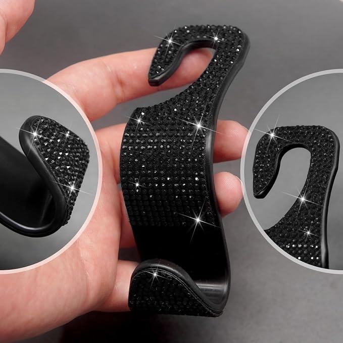 4 Packs Car Purse Hook, Bling Seat Headrest Bag Holder Hanger for Car, Easy Install Car Organizer Accessories Gift for Women (Black) - Image 6