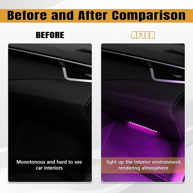wuyaoyao Car LED Strip Light, Ambient Lighting Kit w/USB Port, Pink Purple | 12V 24 LED Lights for Decor, RGB Neon Atmosphere Lamps, Under Dash Ambient Night Light, Universal Car Accessories - Image 4