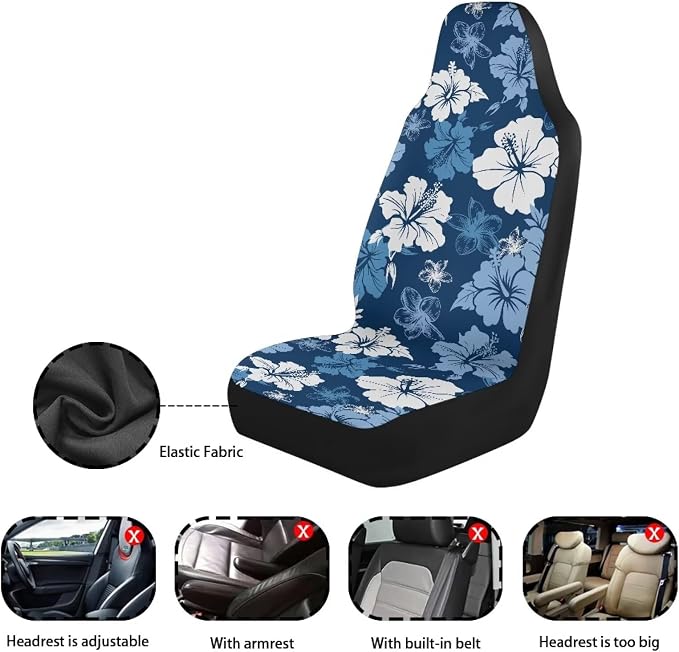 Hawaiian Flowers Front Car Seat Cover 2 Pcs Breathable Car Seat Covers for Front Seats Removable Automotive Accessories Easy Installation Universal Fit for Cars SUVs Sedans - Image 6