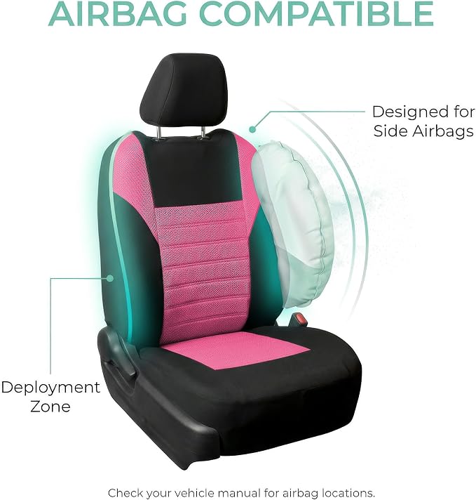 FH Group Automotive Car Seat Covers Full Set Premium 3D Air Mesh Front Seat Covers, Airbag Compatible & Split Bench Cover Universal Fit Interior Accessories for Cars Trucks and SUVs - Pink - Image 5