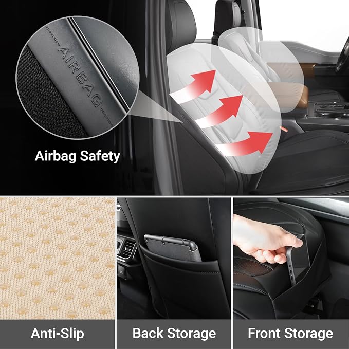Coverland Premium Custom Fit Truck Car Seat Covers Front Seats Waterproof | Airbag Compatible Non-Slip Seat Cover for 2005-2010 Dodge Dakota [Black - Size Chart A21] - Image 6