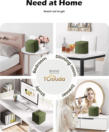 Tissue Box Cover for PU Leather, Modern Simple Solid Color Holder Square Tissue Bag, Ideal for Bathrooms,Office,Car,Nightstand,Outdoor Tent,Dining Table,5"X5"X5", Double Green - Image 4