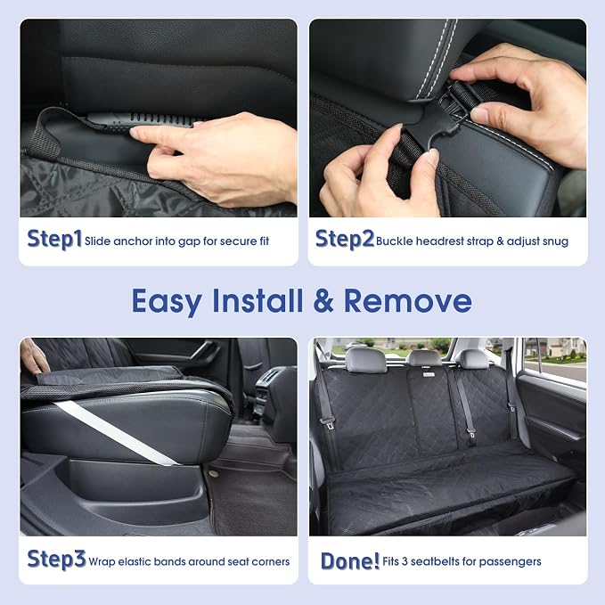 ALLANSING Upgraded 900D Heavy Duty Dog Back Bench Seat Cover for Full‑Size Trucks, Car Seat Protector, Seatbelt & Armrest Compatible, Waterproof & Non‑Slip for Dogs & Kids - Image 7
