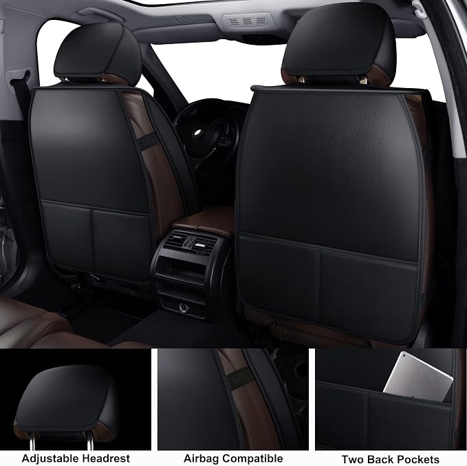Seat Covers Full Set, Leather Car Seat Cover Fit for Sedan SUV Truck | Black Automotive Seat Covers,Waterproof, Front & Rear,Universal Car Seat Protector for For Families, Pets,Commuters - Image 3