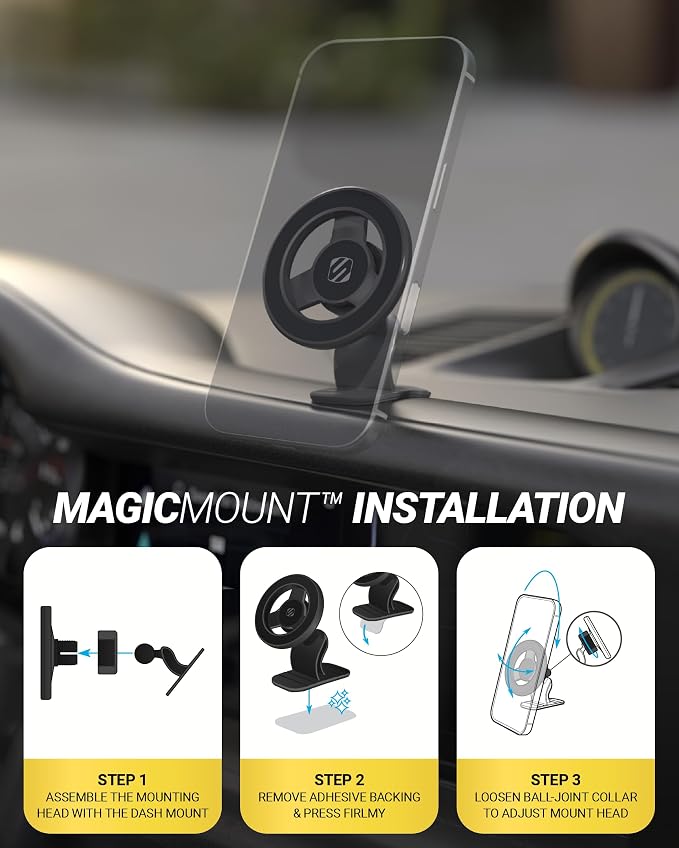 Scosche MagSafe Car Mount, Magnetic Phone Holders for Your Car Dashboard, Strong Magnetic Hold, 360° Rotatable Car Phone Holder Mount for iPhone 17 16 15 14 13 12 Includes Magnetic Ring, 2-Pack - Image 6