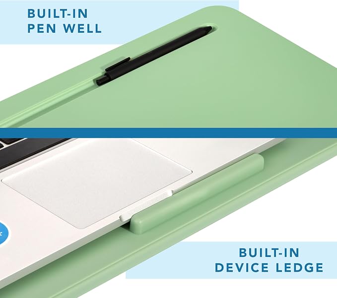 LAPGEAR The Original Lap Desk – Sage Green, Fits 17" Laptops | Microbead Cushion, Device Ledge, Built-In Pencil Tray, Carry Handle - Image 4