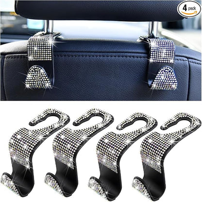 Mandark 4PCS Rhinestone Headrest Hooks for Bags and Umbrellas, Multicolor | ABS construction with rhinestones, half-open installation, holds bags and umbrellas, fits many seat posts by Unknown