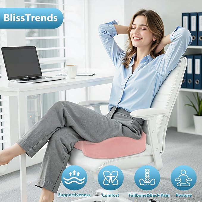BlissTrends Extra Thick Seat Cushion for Office Chair & Car Seat, Pink | XX-Large Tailbone & Sciatica Relief, Ergonomic Support, High-Density Memory Foam, Comfort for Extended Sitting - Image 4
