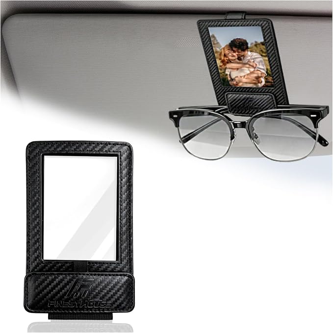Magnetic 2-in-1 Sunglass & Photo Holder for Car Visor, Leather Anti-Slip No-Fall No-Slide, Fits SUV Truck RV by Unknown