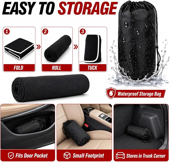 Car Seat Cover Towel 2PCS, 1200g Ultra-Thick Absorbent Terry Cloth Seat Protector for Post-Gym Sweat & Beach,Universal Fit for Sedans SUV Trucks,Machine Washable Interior Protection (Black) - Image 9