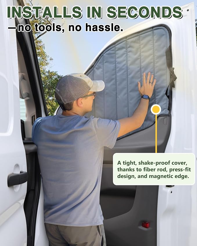 Van Window Covers Fit for Ford Transit High/Medium Roof 2015-2025 | 150 250 350, Blackout Privacy & Thermal Insulation Magnetic Van Front Door Side Window Shades, Gray (Pair) - Image 5