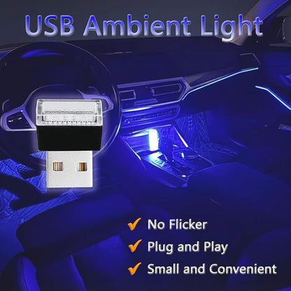 2 Pcs USB LED Car Interior Atmosphere Lamp, Night Light LED Decoration Light Ambient Lighting Kit Interior LED Lights, Portable Vehicle Ambient Lighting Kit for All Car Interior Accessories (Blue) - Image 2